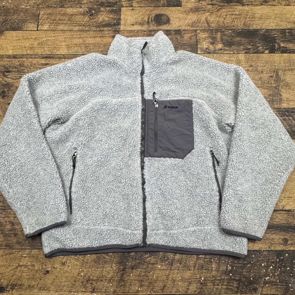 Eastern Mountain Sports Womens Sherpa Jacket Gray Full‎ Zip Pockets XL Gorpcore